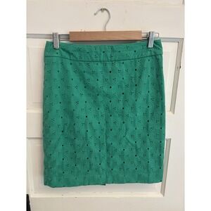 Talbots Women's Green Floral Eyelet Mini Skirt 100% Cotton Lined Size 2P